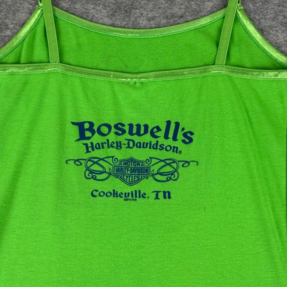 Harley Davidson Cami Tank Top Green 2013 Boswell's Cookeville TN Womens Small S - Picture 7 of 8